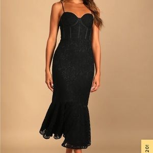 Lulus Found Your Love Black Lace Sleeveless Trumpet Midi Dress